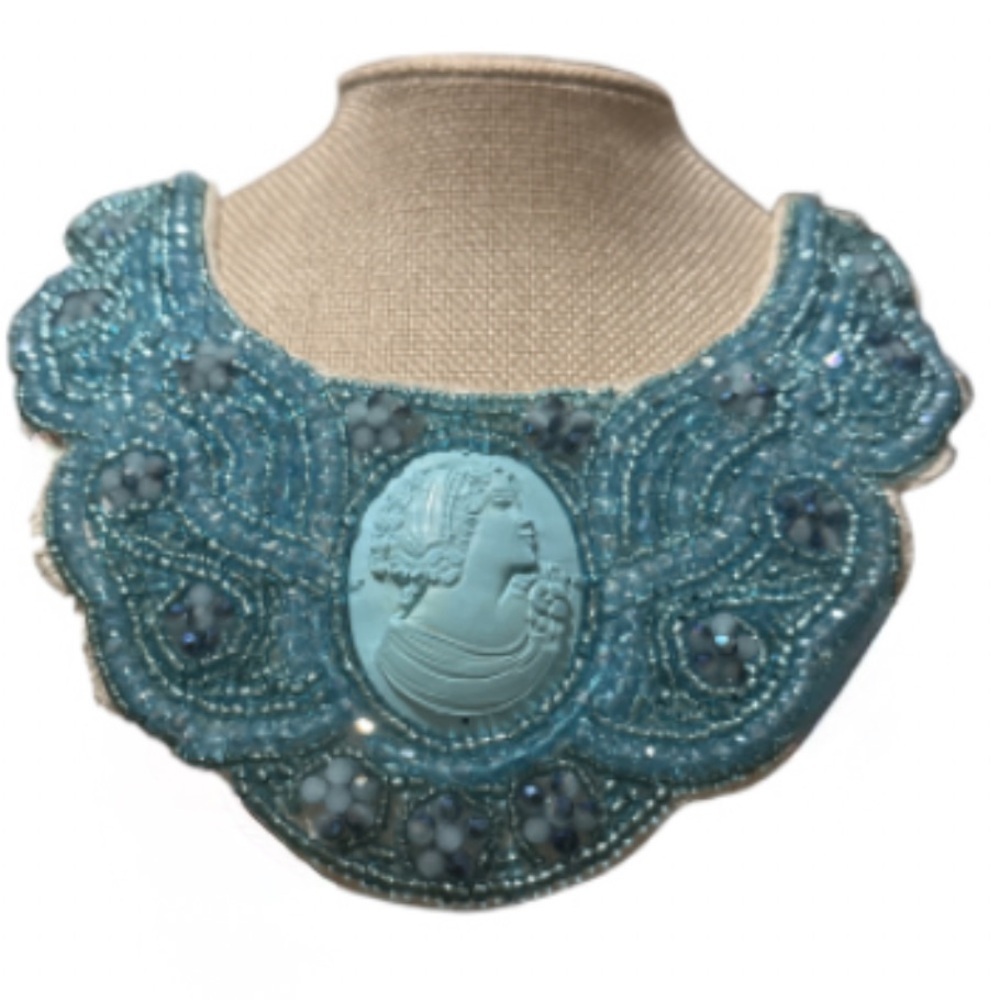 Beaded Blue Cameo Necklace